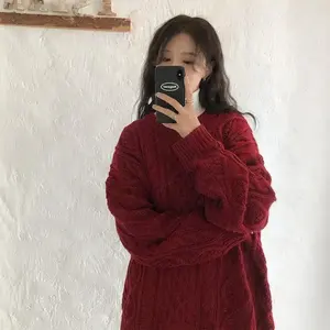 Cárdigan Largo de Punto Estilo Universitario Retro con Diamantes Rojos para Mujer, Suéter Tejido Transpirable y Cálido para Otoño e Invierno con Logotipo Frontal - Product Image 1