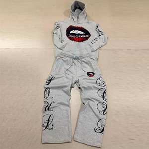 Conjunto Deportivo Personalizado de Dos Piezas, Pantalones Deportivos de Felpa de Algodón Grueso, Pantalones Deportivos Holgados de Pierna Ancha, Chándales de Invierno Estampados Extra Grandes - Product Image 2