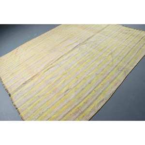 Alfombra turca Vintage de 6,8x8,7 pies, clásica, amarilla, Beige, lana a rayas, área grande, patrón de pasillo rectangular para dormitorio, respaldo de látex - Product Image 2