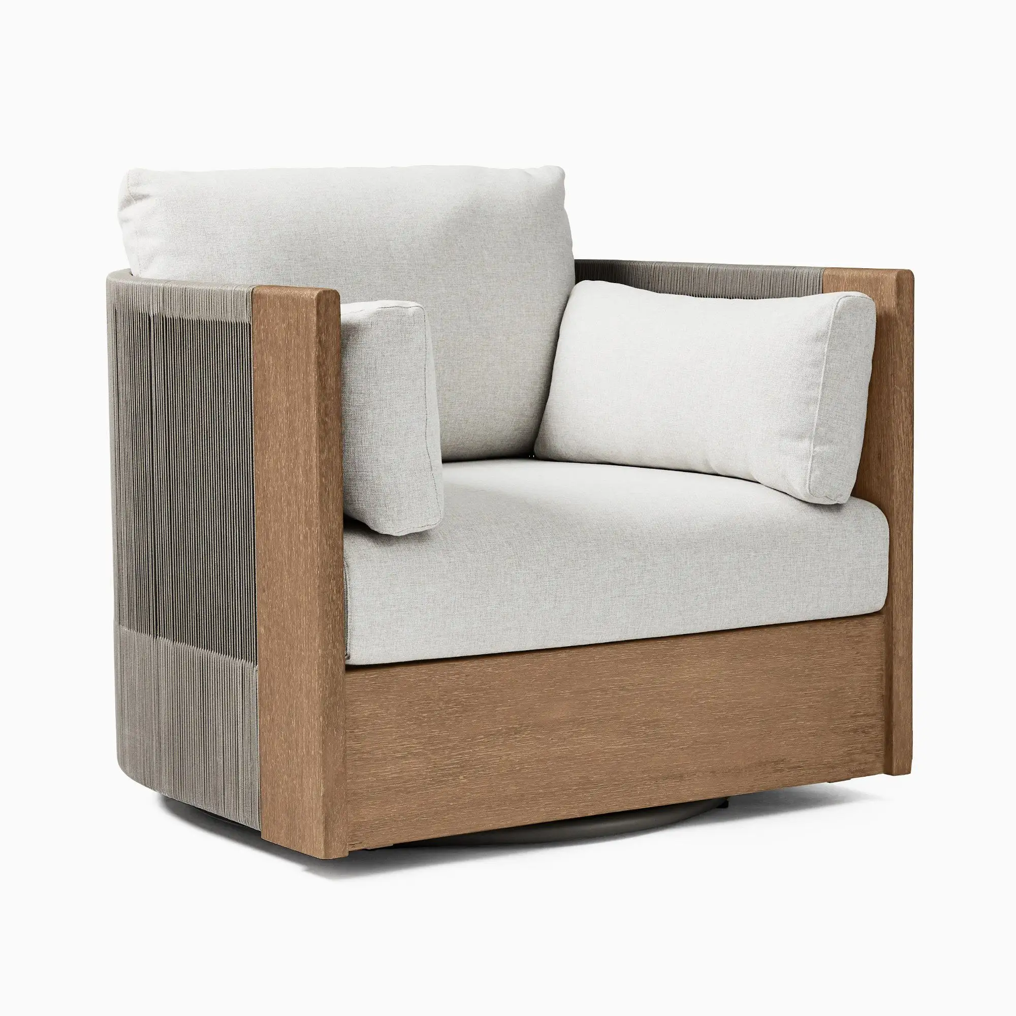 Modern Patio Swivel Teak Lounge Chair Rope Woven Back Mahogany Teak Wood Outdoor Furniture Set
