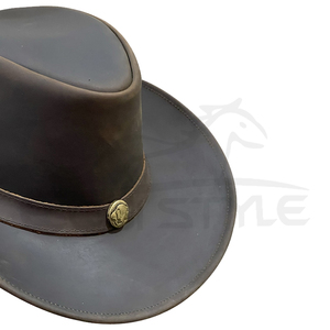 Chapeau de cowboy en cuir marron de qualité supérieure, style western, trois conchos, large bord, chapeau de ranch, vente en gros de chapeaux de cowboy en cuir - Product Image 4