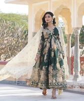 Pakistanaise Salwar Kameez Sonia femmes robes prêtes à l'emploi dames costumes couleur verte Vintage court fête porter des vêtements traditionnels