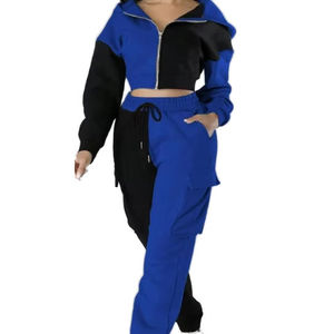 Conjunto deportivo de dos piezas con capucha y bloques de color para mujer, con cremallera, informal, para otoño - Product Image 2