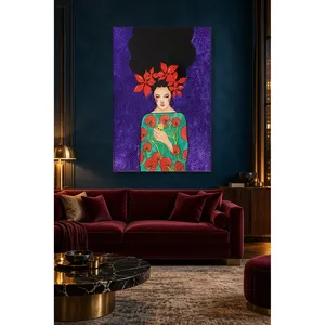 Impresión en Lienzo de Fida, Mujer con Corona de Flores Rojas y Pájaro en la Mano - Product Image 4