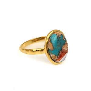 Nueva llegada 18K chapado en oro sólido 925 anillo de mujer de plata esterlina Natural espinoso ostra cobre turquesa ovalado bodas fiestas - Product Image 4