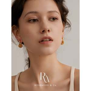 Orecchini pendenti a U placcati oro con gemma naturale rosa e pietra marrone, in ottone anallergico, con cerchio giallo e pietra marrone - Product Image 5