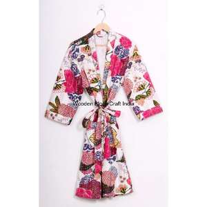 Chaqueta Kantha de Algodón 100% Puro Hecha a Mano, Estilo Vintage, para Mujer, Kimono Corto Acolchado, Ropa de Dormir para Verano - Product Image 5