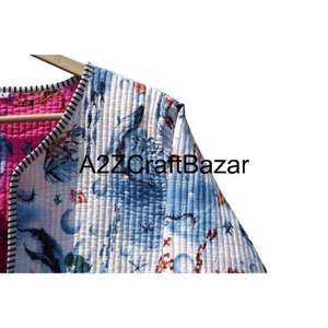 Veste d'extérieur pour femmes de style indien bohème, en coton doux matelassé, imprimé floral en bloc, réversible, toutes saisons - Product Image 3