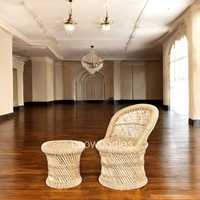 Chaise en corde de bambou avec tabouret pouf Sarkanda Console en incrustation d'os faite à la main pour meubles de patio de jardin intérieur et extérieur