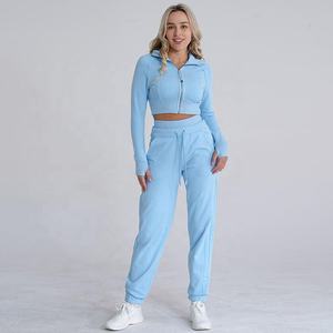 Ropa deportiva personalizada de poliéster y algodón, Top deportivo con cremallera y chaqueta con capucha y pantalones de chándal, conjunto de Sudadera con capucha para mujer, chándal para mujer - Product Image 2