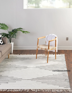 Handwoven White Cotton Kilim Rug <b>Runner</b> Stripes Design Anti-Slip Cushioned Tufted <b>for</b> Living Room Handmade Abstract Pattern - Product Image 3
