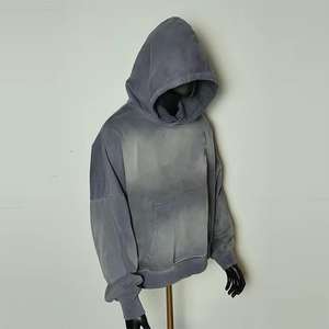Sweats à capuche surdimensionnés personnalisés de haute qualité Vintage lavage à l'acide sans ficelle Streetwear en détresse polaire lourde pour l'hiver en gros - Product Image 2