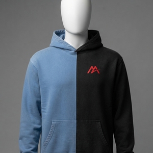 MATTIERA Mens Blue Black Two Tone Pullover <b>Hoodie</b> <b>Red</b> Logo Fleece Sweatshirt Streetwear Casual Hooded Tops Custom Wholesale OEMs - Product Image 1