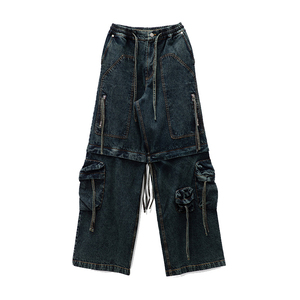 Men's Stonewashed <b>Canvas</b> Cargo Pants Multiple Pockets Drawstring Closure Pleated Front Anti-Wrinkle Quick Dry Trousers - Product Image 2