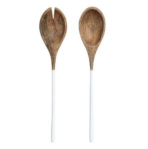 Ensemble de serveurs à salade en bois, prix bas, utilisation pour les mariages et les hôtels, alimentaire, durable, avec une petite poignée blanche - Product Image 2