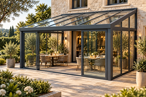 Pérgola Moderna de Aluminio Negro para Exteriores con Techo de Vidrio, Marco Rectangular con Recubrimiento en Polvo, Resistente a la Intemperie, para Patio Trasero, Balcón o Terraza - Product Image 3