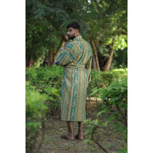 Men's Striped Cotton Kimono <b>Robe</b> Long Boho Home Wear with Pockets One Size Lightweight Breathable Spa <b>Beach</b> Resort Cover - Product Image 4