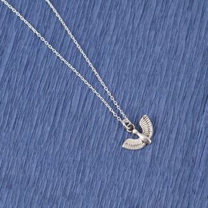 Pendentif en argent sterling 925 avec oiseau aux ailes ouvertes, plaqué or rose, rhodié, avec opale, bijoux en platine - Product Image 3