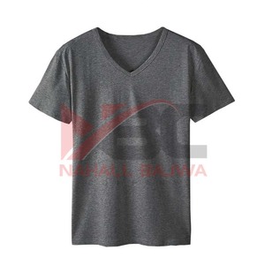 T-shirt en coton uni à col en V pour hommes Vêtements de gym ajustés unis sur mesure. - Product Image 4