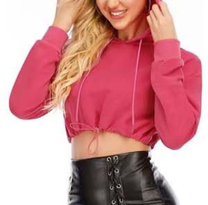 Femmes hiver chaud haut court à capuche nouveau Design Streetwear avec col à capuche dernière Collection teint uni prix de gros - Product Image 3