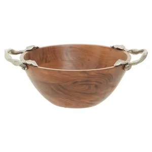 Bol de service en bois avec accents en métal pour fruits ou salades, vaisselle de service en bambou biologique naturel - Product Image 3
