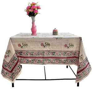 Mantel de Algodón Estampado a Mano: Rayas Florales, Lino Boho para Mesa de Comedor, Decoración Étnica para el Hogar al Mejor Precio - Product Image 1