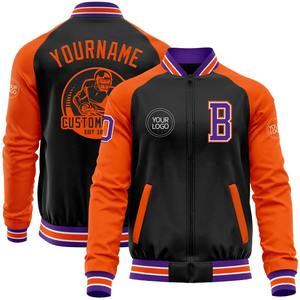 Custom Black <b>Purple</b>-Orange Bomber <b>Varsity</b> Letterman Two Tone Zipper <b>Jacket</b> Windbreaker Streetwear Vintage Men's <b>Varsity</b> <b>Jacket</b> - Product Image 1