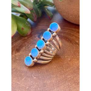 T. Yazzie Sterling Silver <b>Ring</b> with <b>Blue</b> <b>Opal</b> Cushion Cut Size 8 - Product Image 4