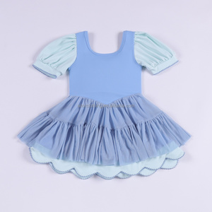 Robe de yoga à manches courtes pour filles avec short intégré, robe d'été brodée pour enfants, ourlet à volants, tenue active pour fête, logo personnalisé - Product Image 4