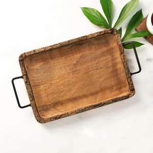 Artisanat Plateaux de service en bois Style américain Grand petit déjeuner Déjeuner Dîner Affichage Plateau de service Plateaux de rangement polyvalents - Product Image 4