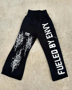 Pantalones de chándal apilados personalizados para hombre, pantalones de chándal acampanados Unisex con serigrafía lavada con ácido, pantalones y pantalones de algodón para mujer de Viral - Product Image 3