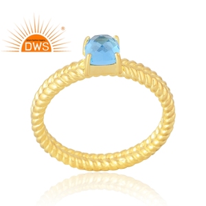 แหวนพลอยบุษราคัมสีฟ้าธรรมชาติชุบทอง18K 925เงินสเตอร์ลิงสำหรับผู้ผลิตเครื่องประดับชั้นดี - Product Image 1