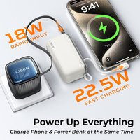 LISEN Diseño popular Cable USB C incorporado 10000mAh Mini banco de energía 22,5 W Cargador portátil Lápiz labial Batería para viajes al aire libre