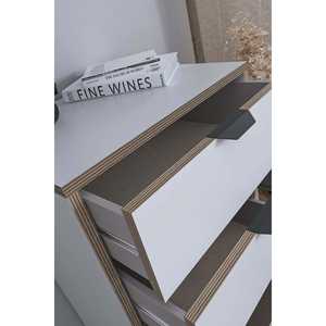 Commode moderne Arden à 5 tiroirs en bois blanc, meuble de rangement pour buanderie, chambre et salon, mobilier écologique, organisateur de maison - Product Image 5