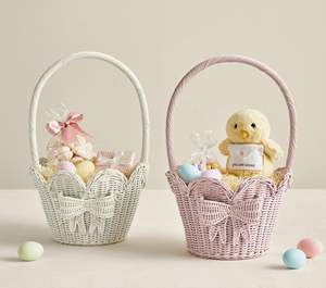 Adorable panier de Pâques en rotin en forme de coquille Saint-Jacques, fait à la main, blanc et rose, en osier, moyen, pour le rangement de cadeaux, décoration de la maison, fabriqué au Vietnam - Product Image 3