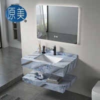Lavabo en céramique à double couche au design moderne Évier en marbre en pierre frittée Ensemble d'armoires de salle de bain avec miroir pour hôtel