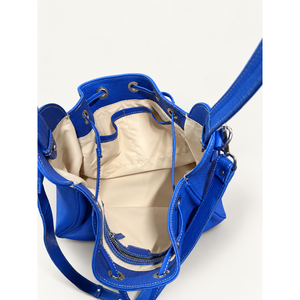 Bolso de cuero de grano completo azul real para mujer con cordón ajustable y correa para el hombro - Product Image 6