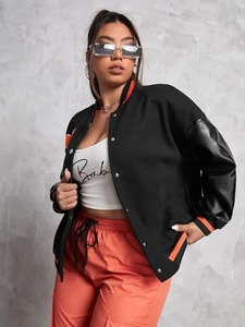 Chaqueta Varsity Personalizada para Mujer, Cuerpo de Lana y Mangas de Cuero, Abrigo de Otoño Invierno con Logotipo Personalizado - Product Image 3