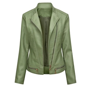 Chaquetas de cuero PU ajustadas de versión informal coreana para mujer, abrigo corto de cuero de motocicleta con cremallera clásica para mujer - Product Image 6