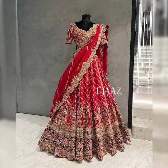 重い刺繍作業lahenga choliデュパッタブラウス刺繍作業石bridallehenga choli卸売価格