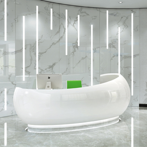 Comptoir de réception moderne blanc en bois courbé, comptoir de caisse pour salon, table de comptoir de magasin de détail avec éclairage LED, service de bureau - Product Image 1