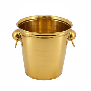 Cubetas de Hielo de Latón de Lujo con Acabado Dorado para el Hogar, Eventos, Fiestas, Bares, Enfriador de Vino con Asas de Anillo - Product Image 1
