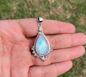Colgante de Plata de Ley 925 con piedra lunar natural, joyería hecha a mano, collar único para mujer, regalo bohemio elegante - Product Image 3