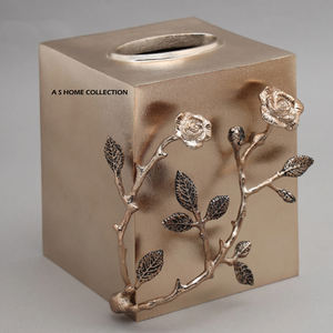 Antique <b>Rose</b> Accent Design Tissue <b>Box</b> Brass and Aluminum Metal Tissue <b>Box</b> Holder for Best Selling Tableware and Household Use - Product Image 1