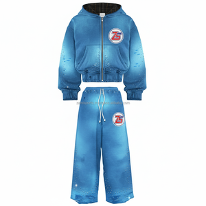 Survêtement à fermeture éclair en polaire de qualité supérieure 380 GSM ensemble de survêtements et sweat à capuche d'hiver épais tissu doux bleu logo personnalisé broderie survêtements - Product Image 1