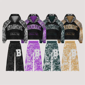 OEM Streetwear Men's Tracksuit Set Custom Logo Printing Men Vintage Sun Faded Washed Sweatpants Hoodie Sets - Product Image 2