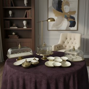 Plateaux de service en métal de style nordique avec bordure dorée et couvercles en verre texturé, ensemble complet pour l'organisation de fêtes, bol à compartiments - Product Image 3