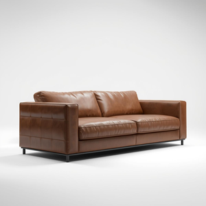 Sofá Contemporáneo de Cuero Vacuno Genuino de 2 Plazas con Diseño de Brazos Cuadrados, Muebles de Primera Calidad para Sala de Estar - Product Image 1