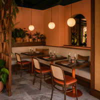 Canapé de salle à manger moderne en rotin avec dossier en bois et assise rembourrée, mobilier de café, table et chaise de restaurant