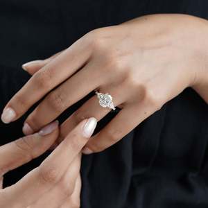 IGI Certified Three Stone Cushion Cut Engagement <b>Ring</b> with Pave Band Yellow Gold <b>Diamond</b> <b>Rings</b> - Product Image 6